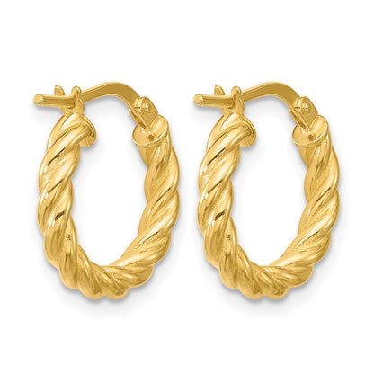 14K Yellow Gold Polished And Twisted Round Hoop Earrings