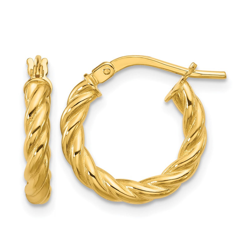 14K Yellow Gold Polished And Twisted Round Hoop Earrings