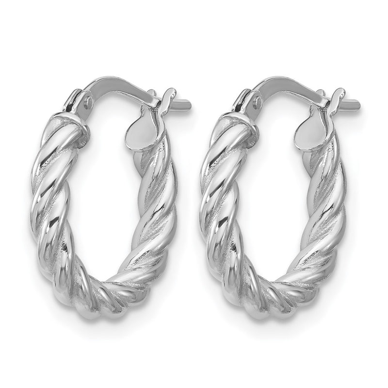 14K Yellow & Rhodium White Rh Plat Polished/Twisted Round Hoop Earrings