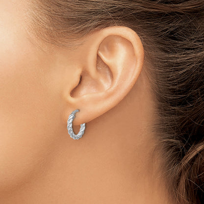 14K Yellow & Rhodium White Rh Plat Polished/Twisted Round Hoop Earrings