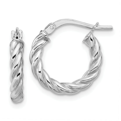 14K Yellow & Rhodium White Rh Plat Polished/Twisted Round Hoop Earrings