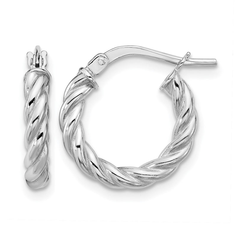 14K Yellow & Rhodium White Rh Plat Polished/Twisted Round Hoop Earrings