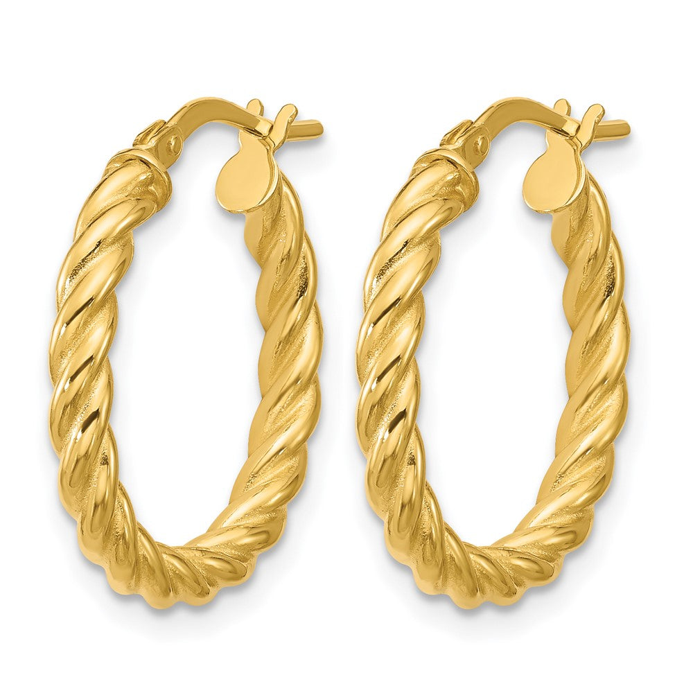 14K Yellow Gold Polished And Twisted Round Hoop Earrings