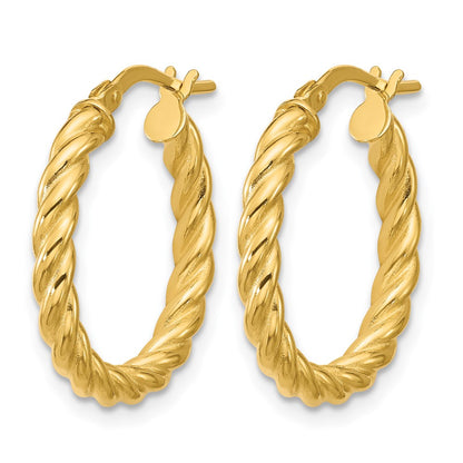 14K Yellow Gold Polished And Twisted Round Hoop Earrings