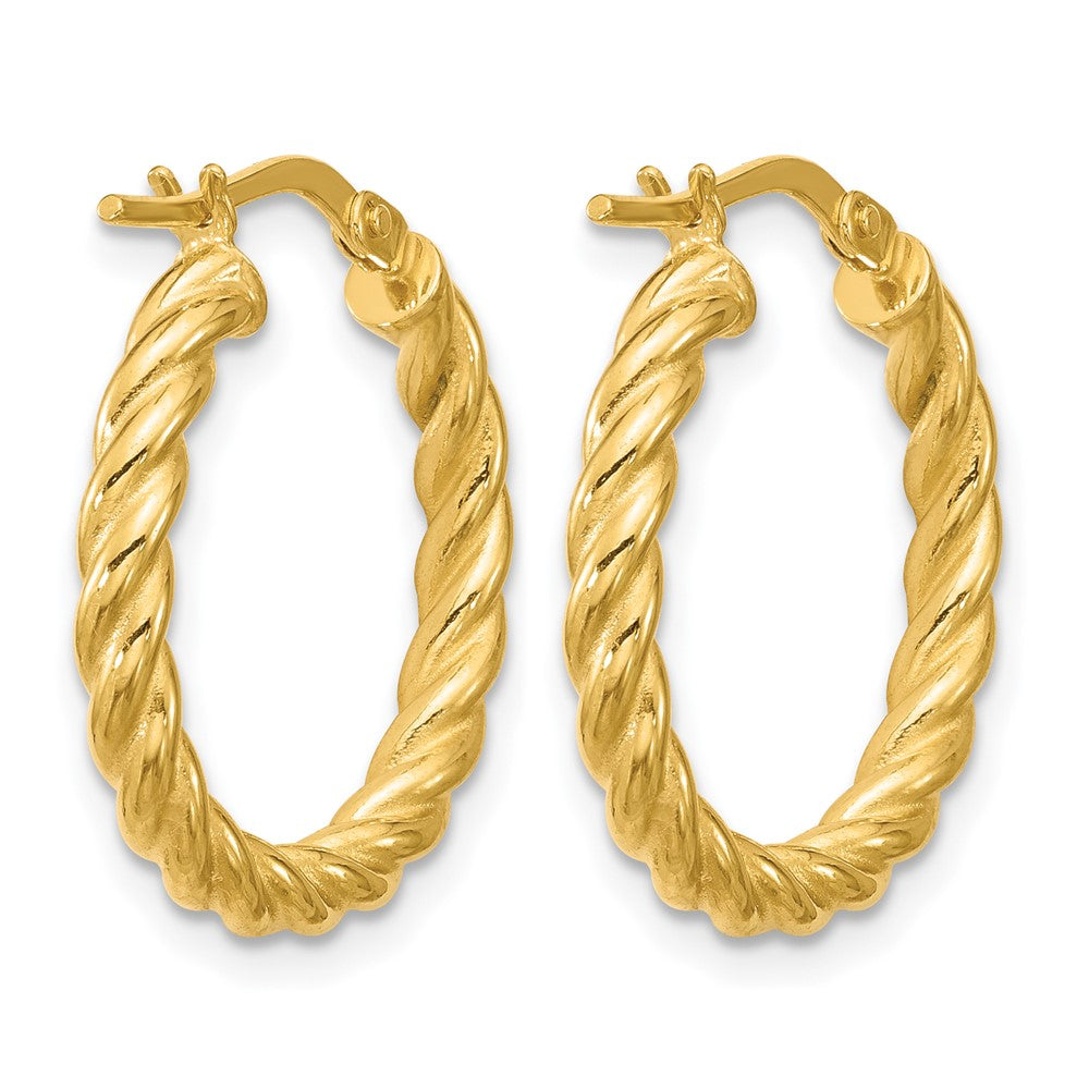 14K Yellow Gold Polished And Twisted Round Hoop Earrings