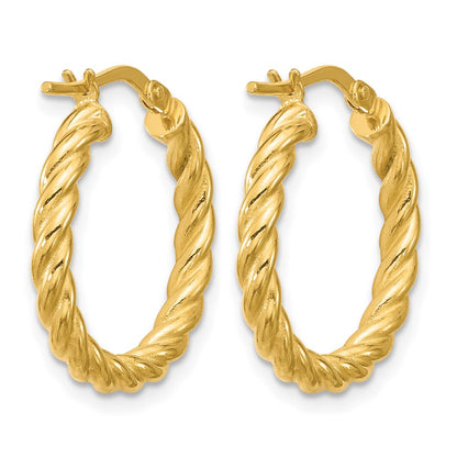 14K Yellow Gold Polished And Twisted Round Hoop Earrings