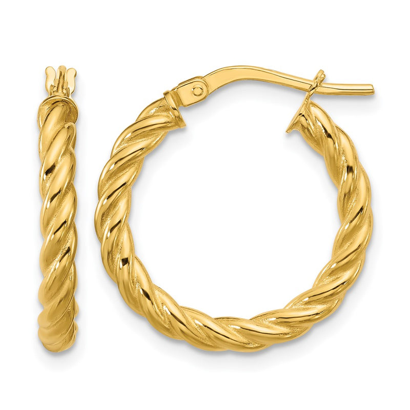 14K Yellow Gold Polished And Twisted Round Hoop Earrings