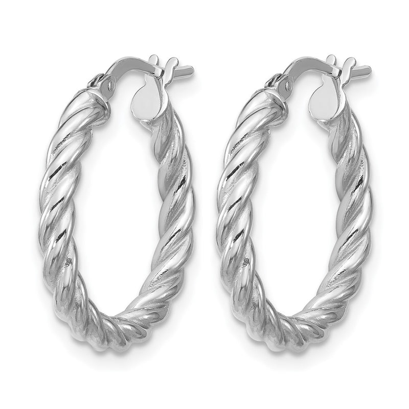 14K Yellow & Rhodium White Rh Plat Polished/Twisted Round Hoop Earrings