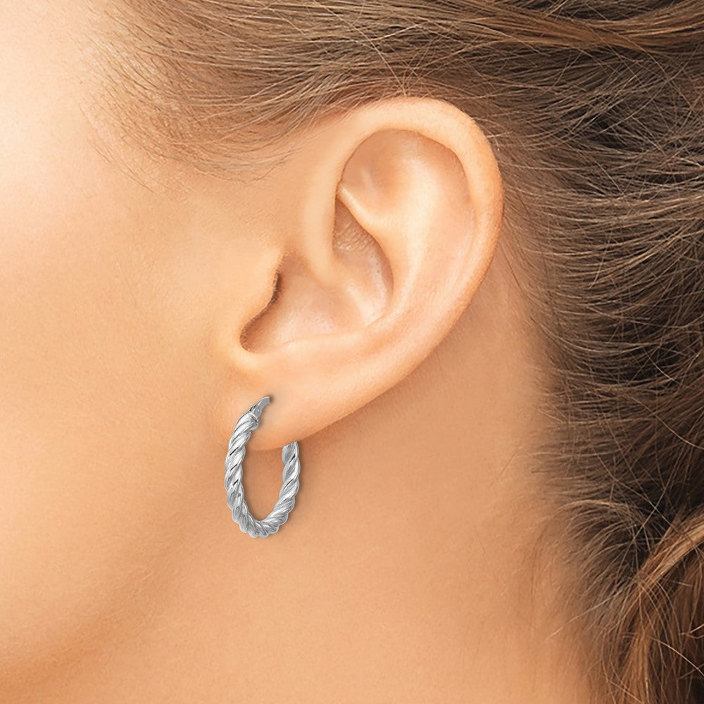 14K Yellow & Rhodium White Rh Plat Polished/Twisted Round Hoop Earrings