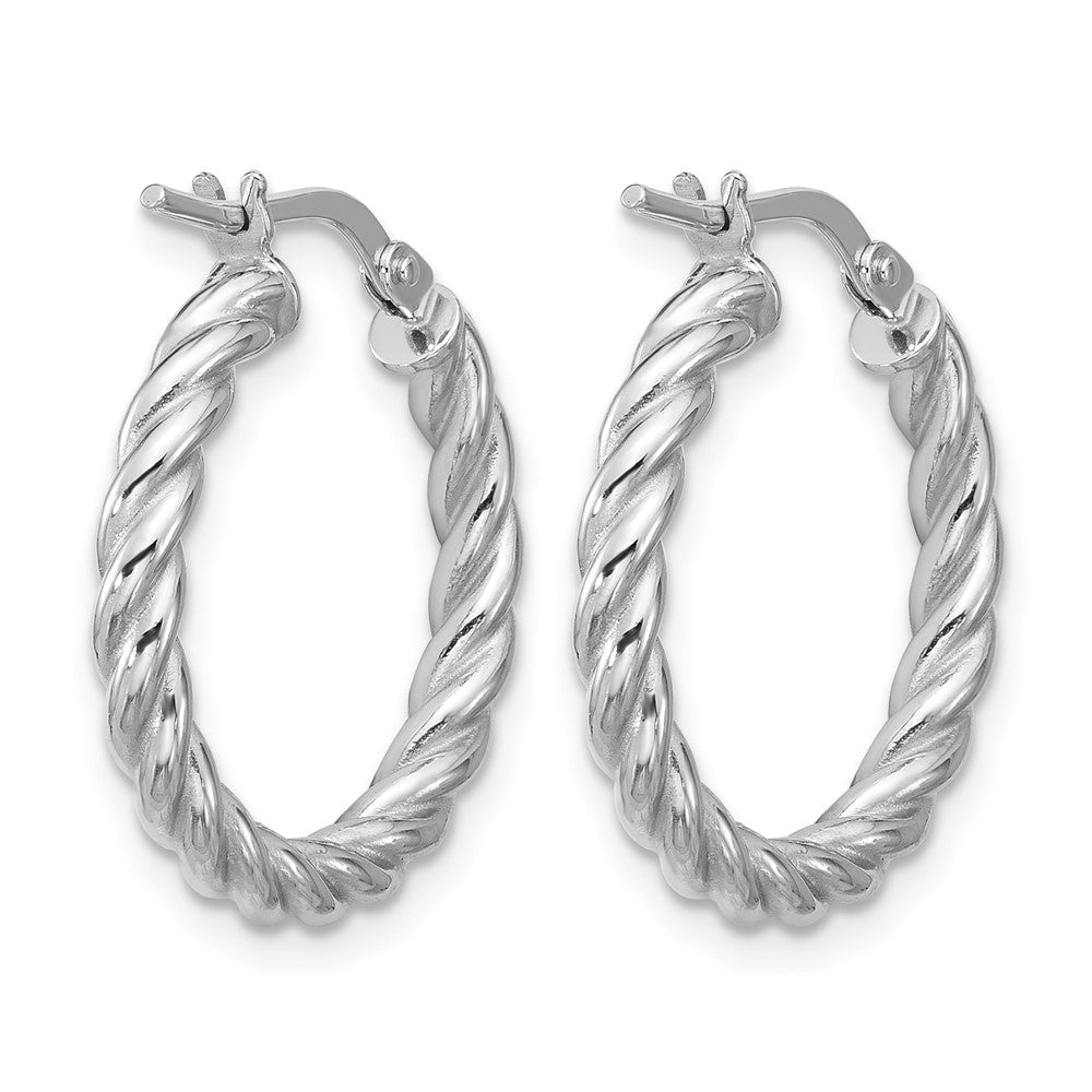 14K Yellow & Rhodium White Rh Plat Polished/Twisted Round Hoop Earrings