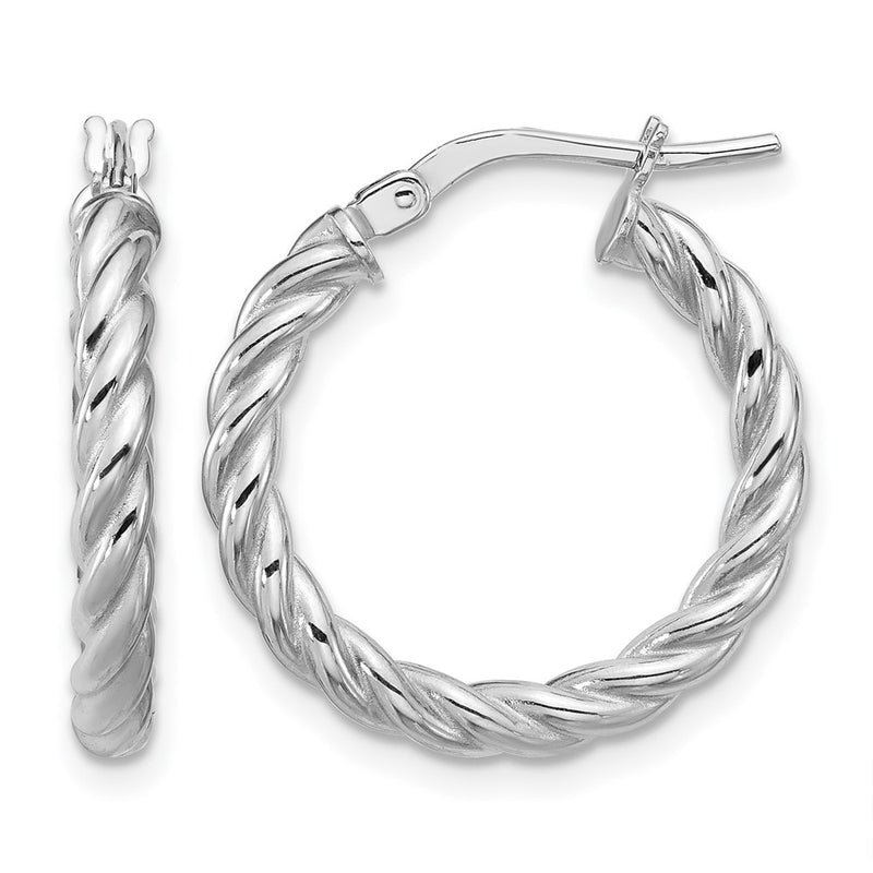 14K Yellow & Rhodium White Rh Plat Polished/Twisted Round Hoop Earrings