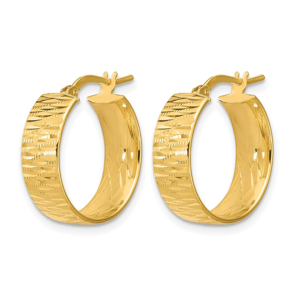 14K Yellow Gold Polished And Diamond Cut Round Hoop Earrings