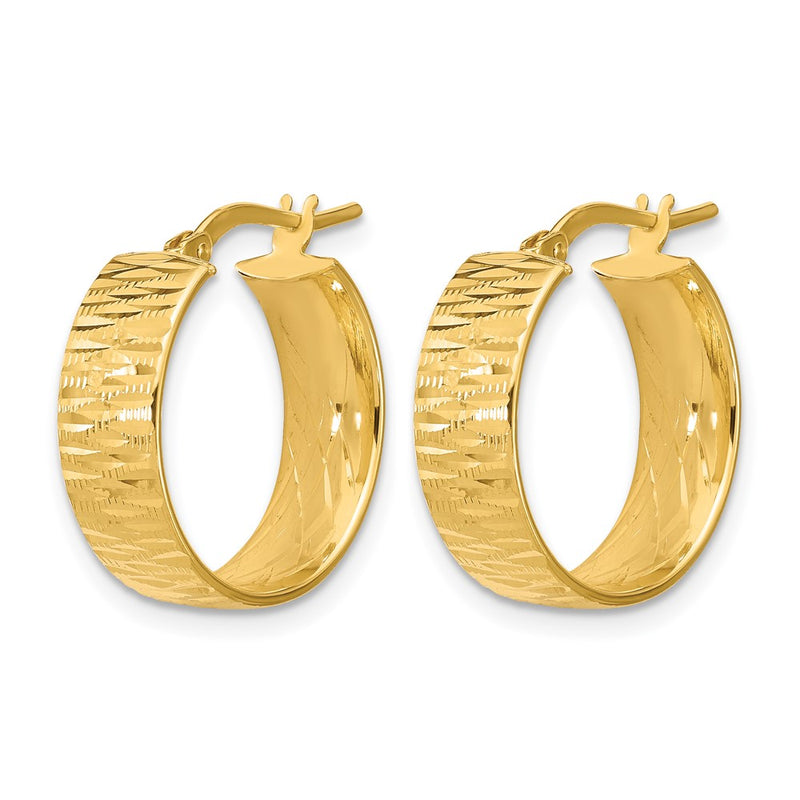14K Yellow Gold Polished And Diamond Cut Round Hoop Earrings