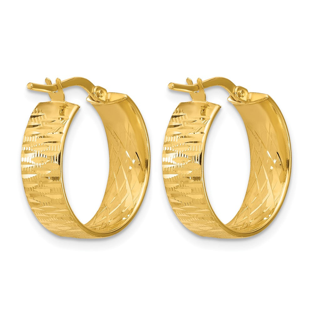 14K Yellow Gold Polished And Diamond Cut Round Hoop Earrings