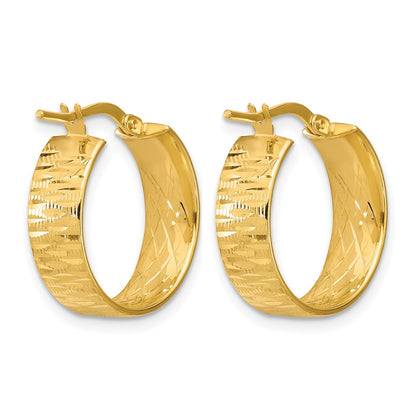14K Yellow Gold Polished And Diamond Cut Round Hoop Earrings
