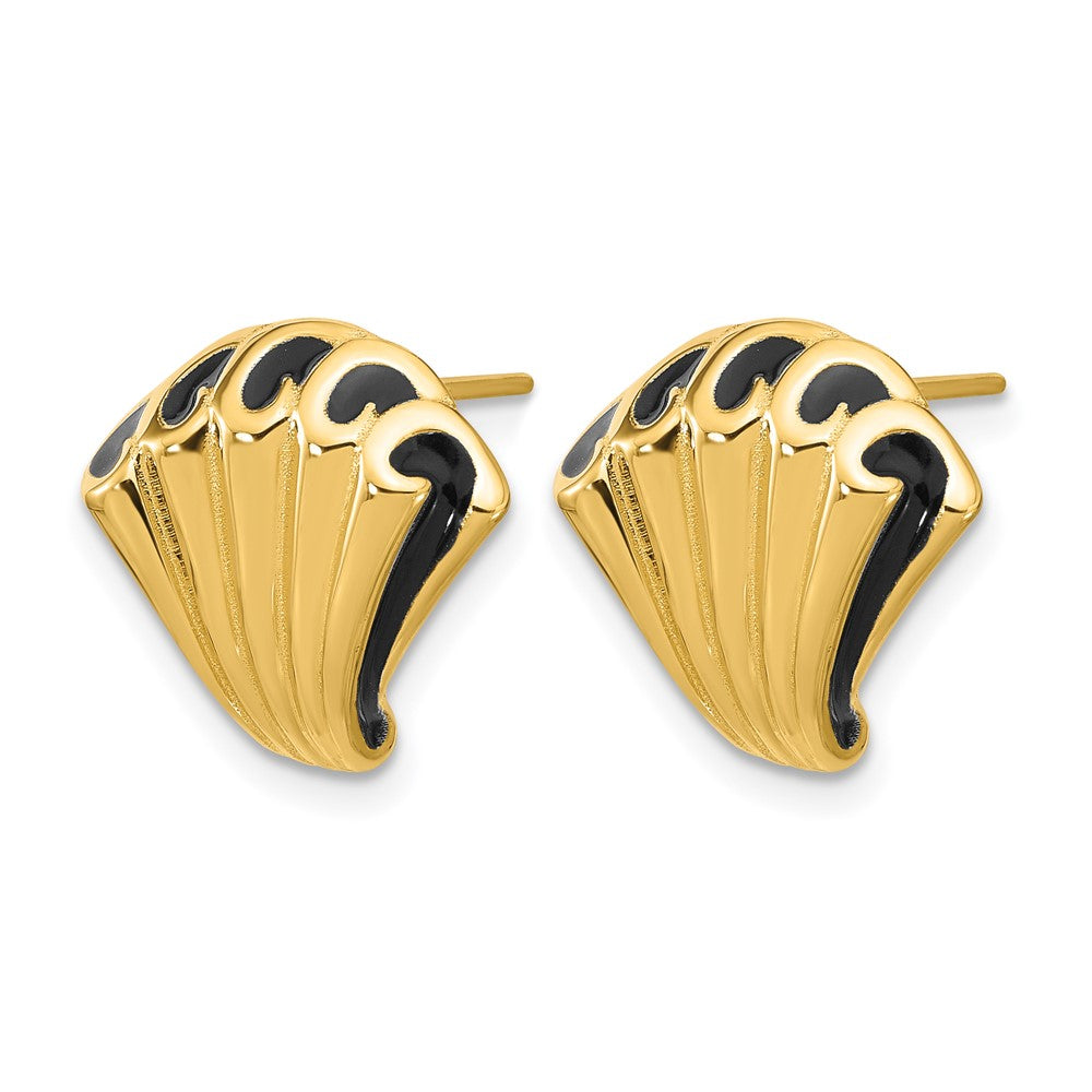14K Yellow Gold Black Enamel Polished Fancy Post Earrings