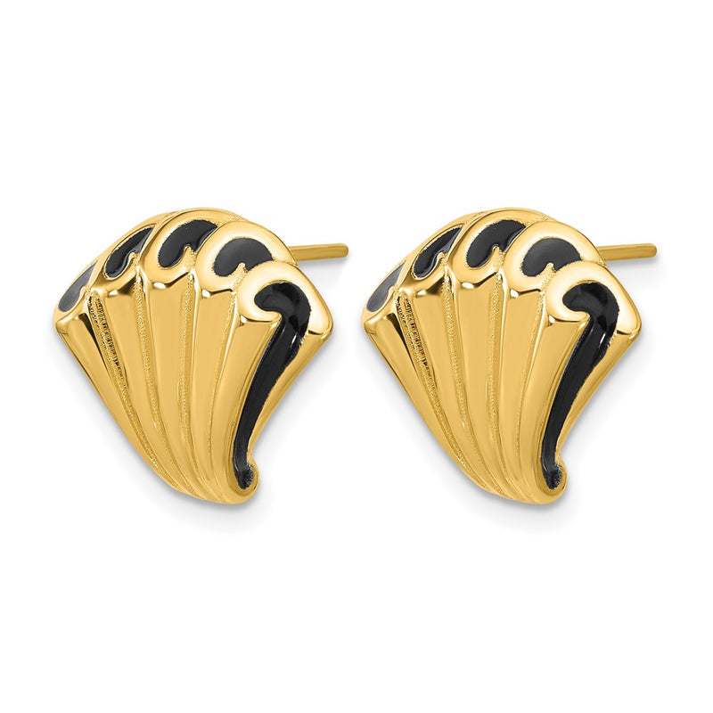 14K Yellow Gold Black Enamel Polished Fancy Post Earrings
