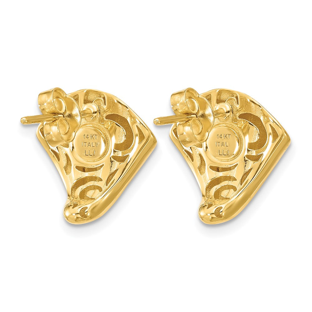 14K Yellow Gold Black Enamel Polished Fancy Post Earrings
