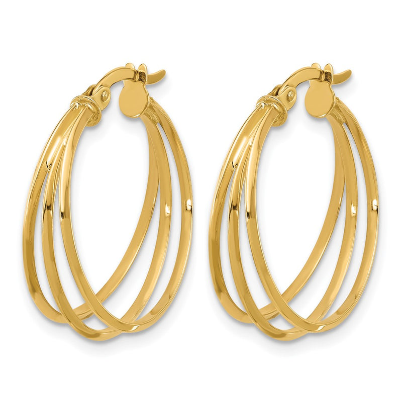 14K Yellow Gold Polished 3 Row Round Hoop Earrings