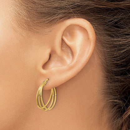 14K Yellow Gold Polished 3 Row Round Hoop Earrings