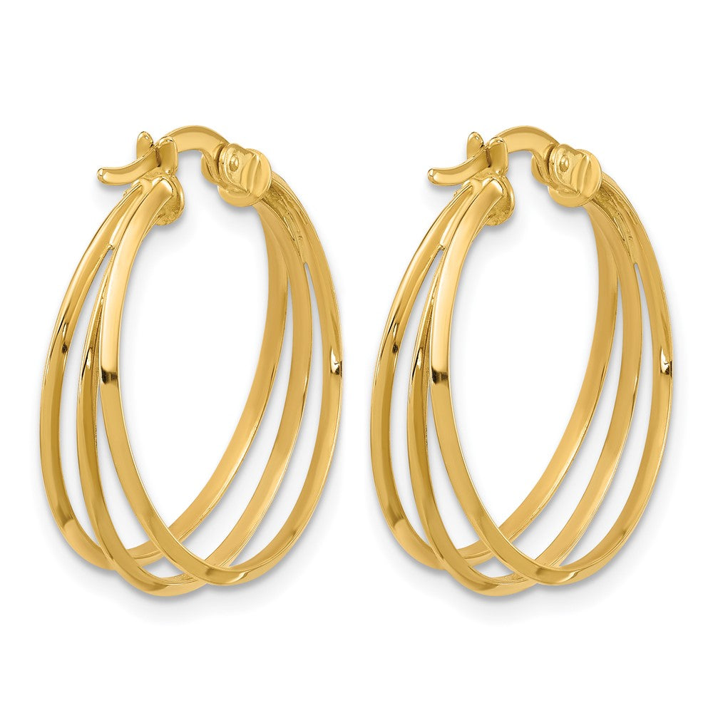 14K Yellow Gold Polished 3 Row Round Hoop Earrings