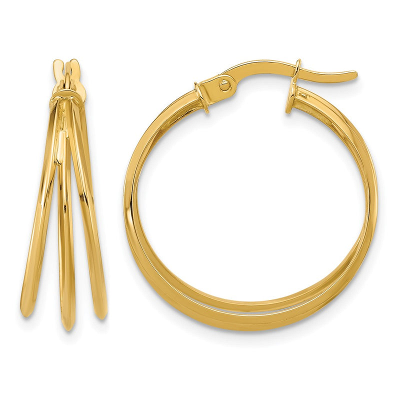 14K Yellow Gold Polished 3 Row Round Hoop Earrings