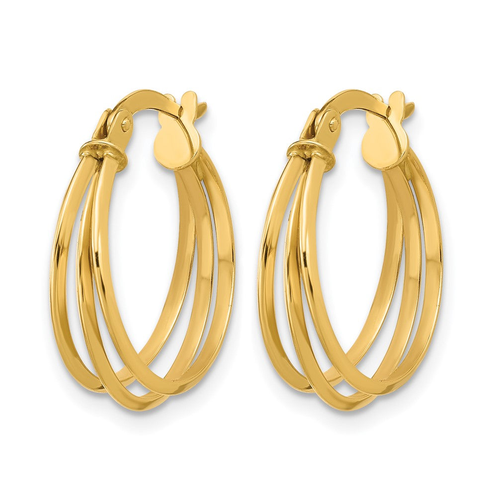 14K Yellow Gold Polished 3 Row Round Hoop Earrings