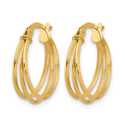 14K Yellow Gold Polished 3 Row Round Hoop Earrings