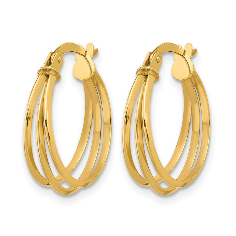 14K Yellow Gold Polished 3 Row Round Hoop Earrings