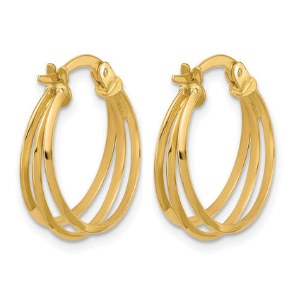 14K Yellow Gold Polished 3 Row Round Hoop Earrings