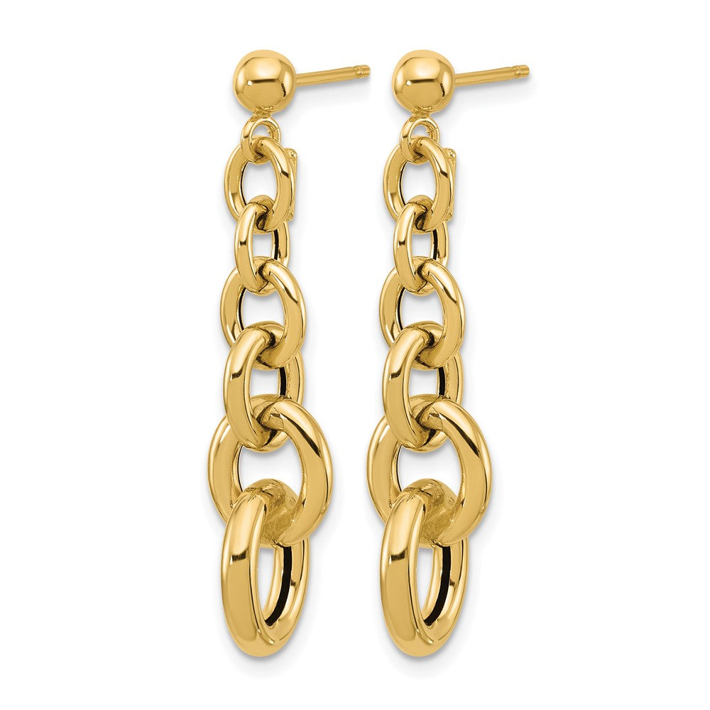 14K Yellow Gold Polished Fancy Circle Link Dangle Post Earrings