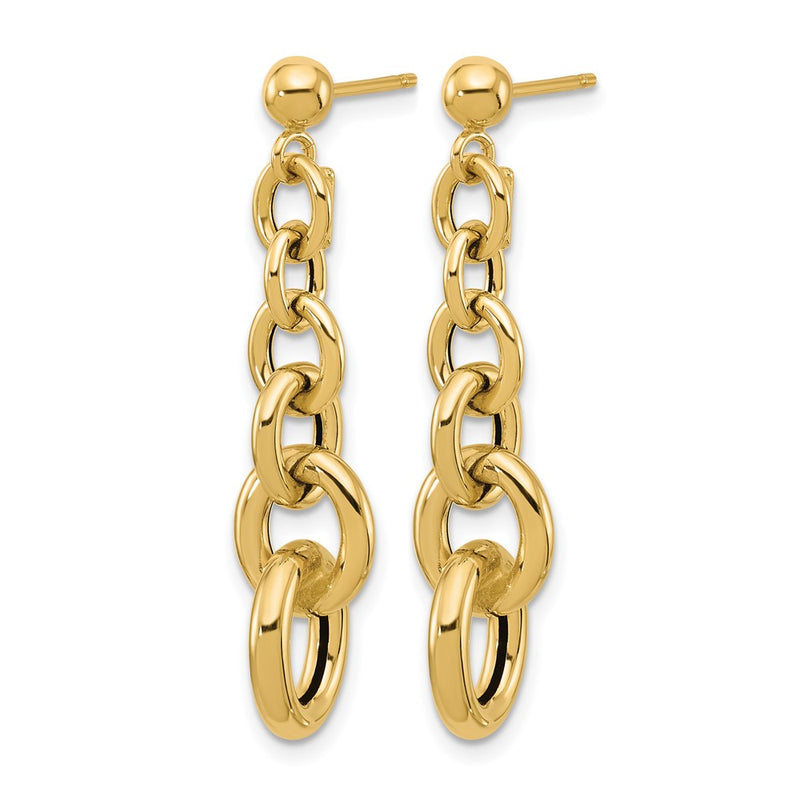 14K Yellow Gold Polished Fancy Circle Link Dangle Post Earrings