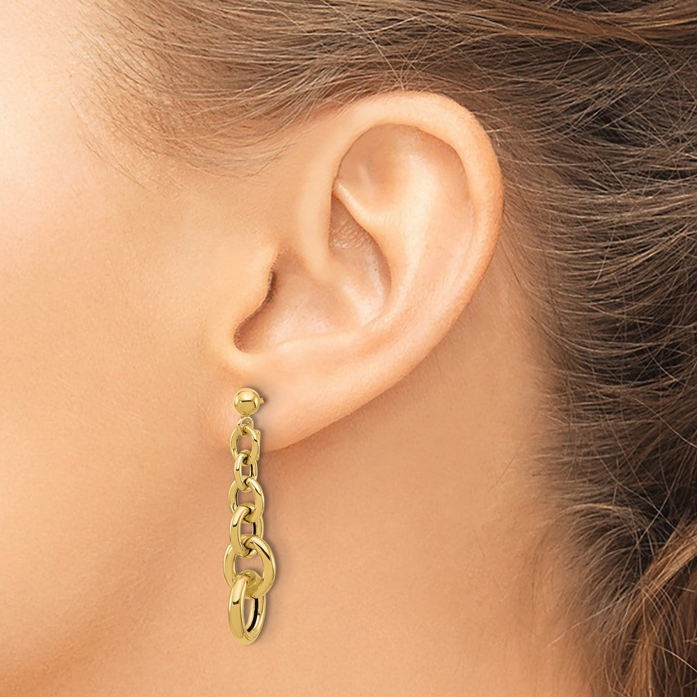 14K Yellow Gold Polished Fancy Circle Link Dangle Post Earrings