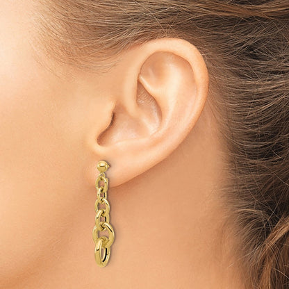 14K Yellow Gold Polished Fancy Circle Link Dangle Post Earrings