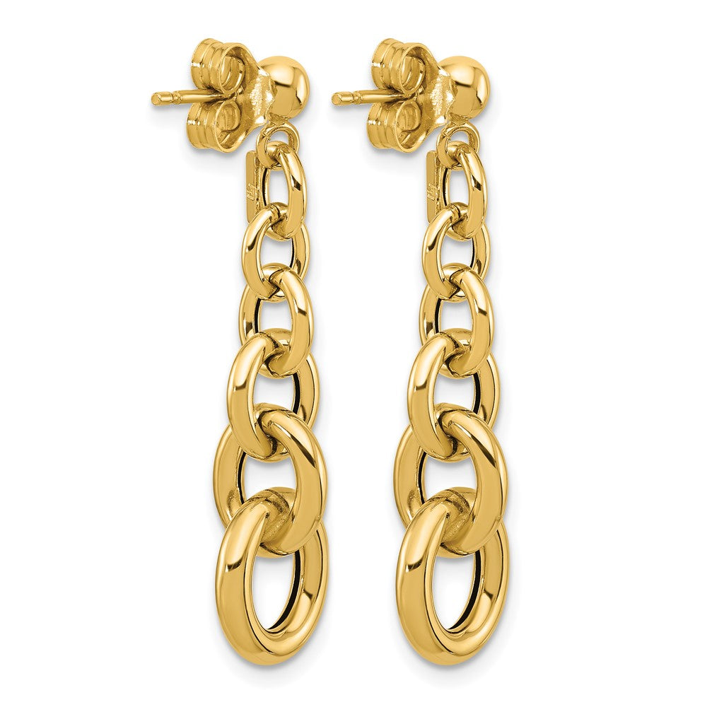14K Yellow Gold Polished Fancy Circle Link Dangle Post Earrings
