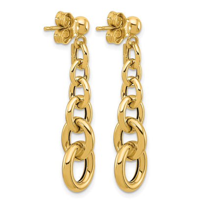 14K Yellow Gold Polished Fancy Circle Link Dangle Post Earrings