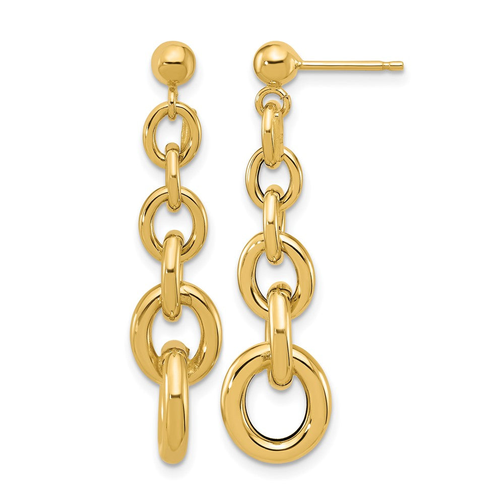 14K Yellow Gold Polished Fancy Circle Link Dangle Post Earrings