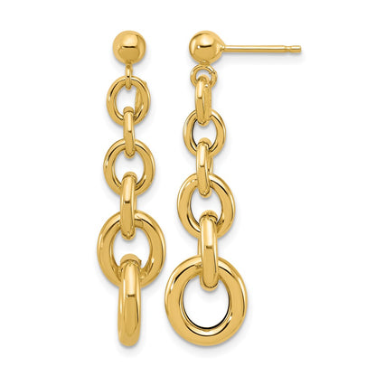 14K Yellow Gold Polished Fancy Circle Link Dangle Post Earrings