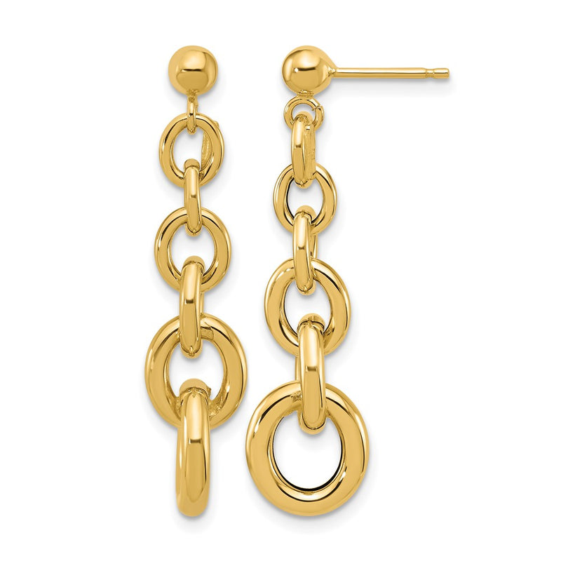 14K Yellow Gold Polished Fancy Circle Link Dangle Post Earrings