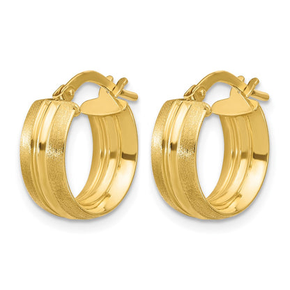 14K Yellow Gold Polished And Satin Round Hoop Earrings