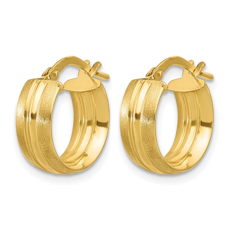 14K Yellow Gold Polished And Satin Round Hoop Earrings