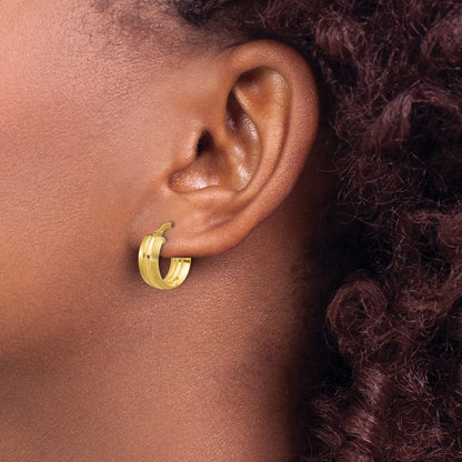 14K Yellow Gold Polished And Satin Round Hoop Earrings