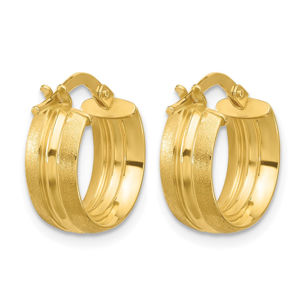 14K Yellow Gold Polished And Satin Round Hoop Earrings