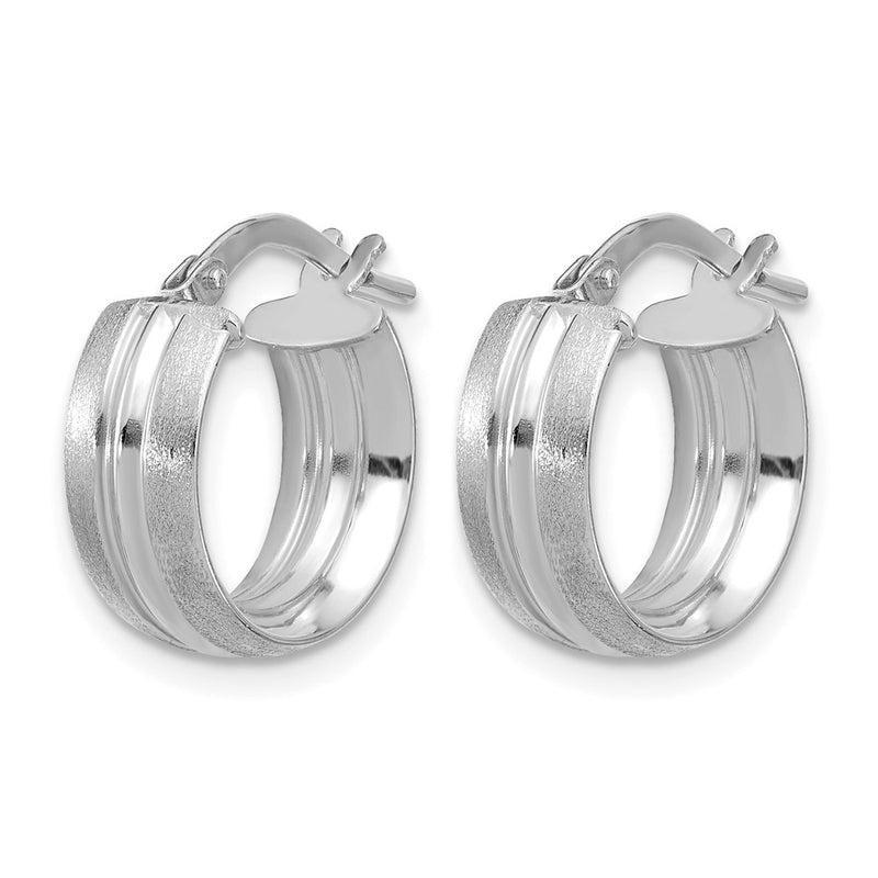 14K White Gold Polished And Satin Round Hoop Earrings