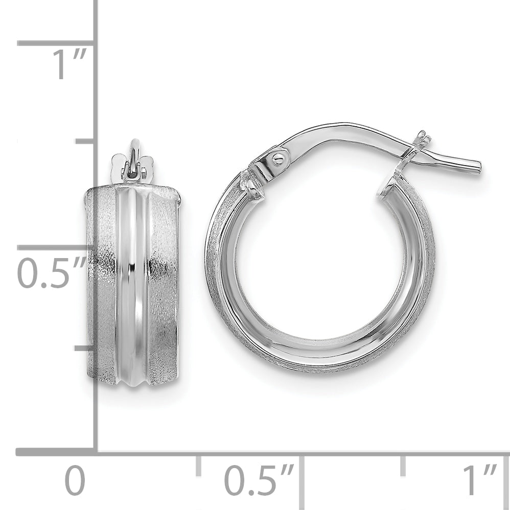 14K White Gold Polished And Satin Round Hoop Earrings