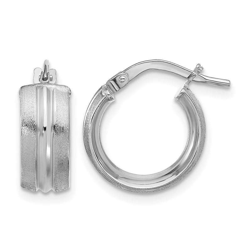 14K White Gold Polished And Satin Round Hoop Earrings
