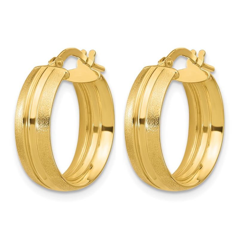 14K Yellow Gold Polished And Satin Round Hoop Earrings