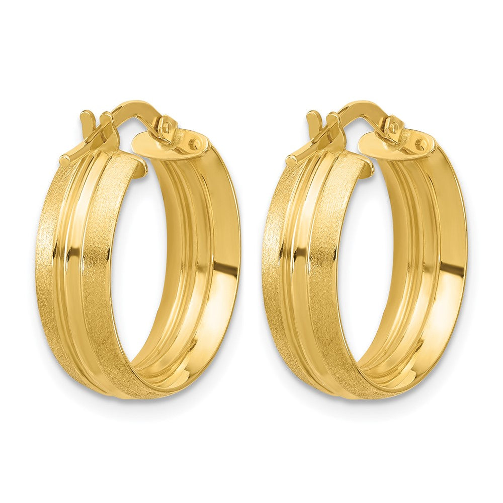 14K Yellow Gold Polished And Satin Round Hoop Earrings