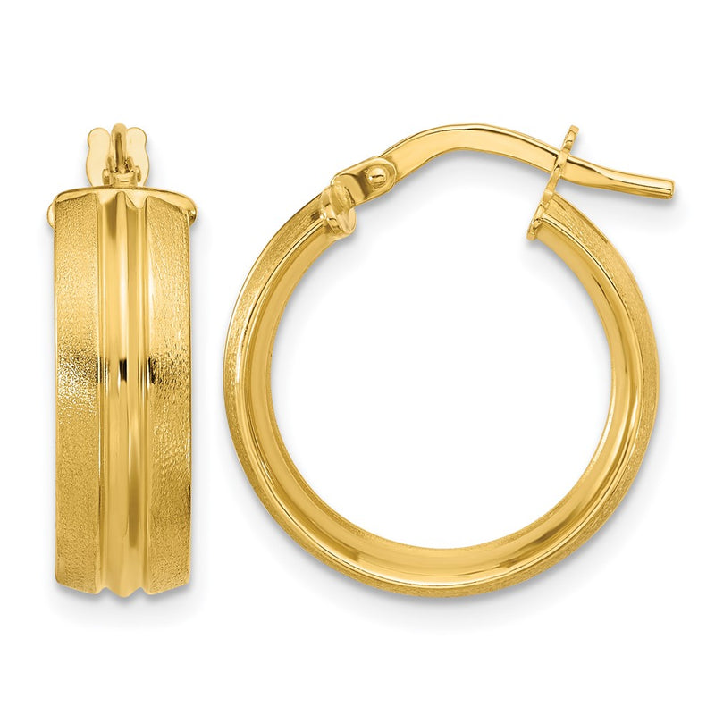 14K Yellow Gold Polished And Satin Round Hoop Earrings