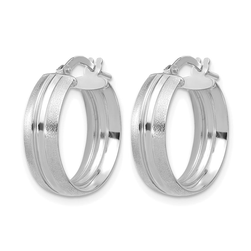 14K White Gold Polished And Satin Round Hoop Earrings